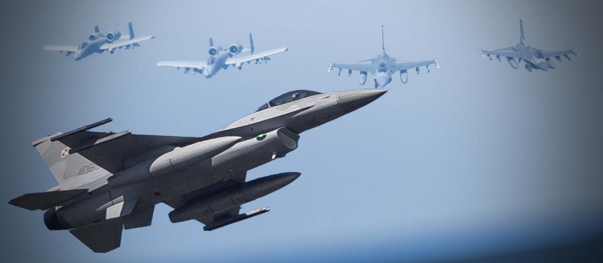 Aviones F-16 junto a A10 Thunderbolt