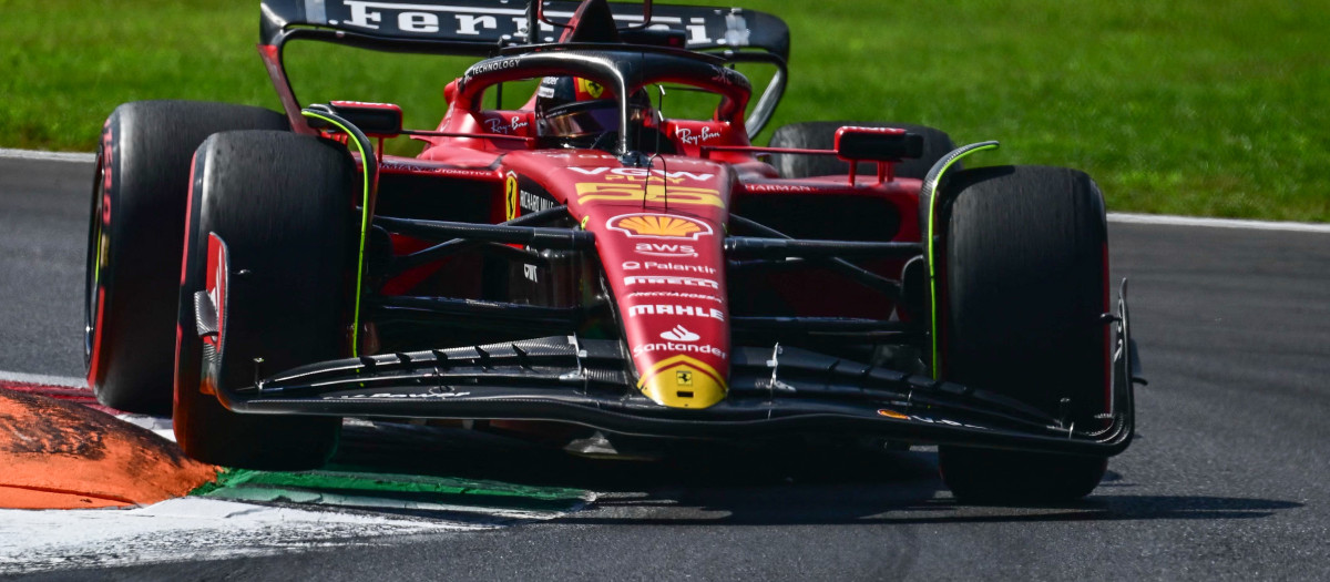 Ferrari's Spanish driver Carlos Sainz Jr drives during third practice session, ahead of the Italian Formula One Grand Prix at Autodromo Nazionale Monza circuit, in Monza on September 2, 2023. (Photo by Ben Stansall / AFP)