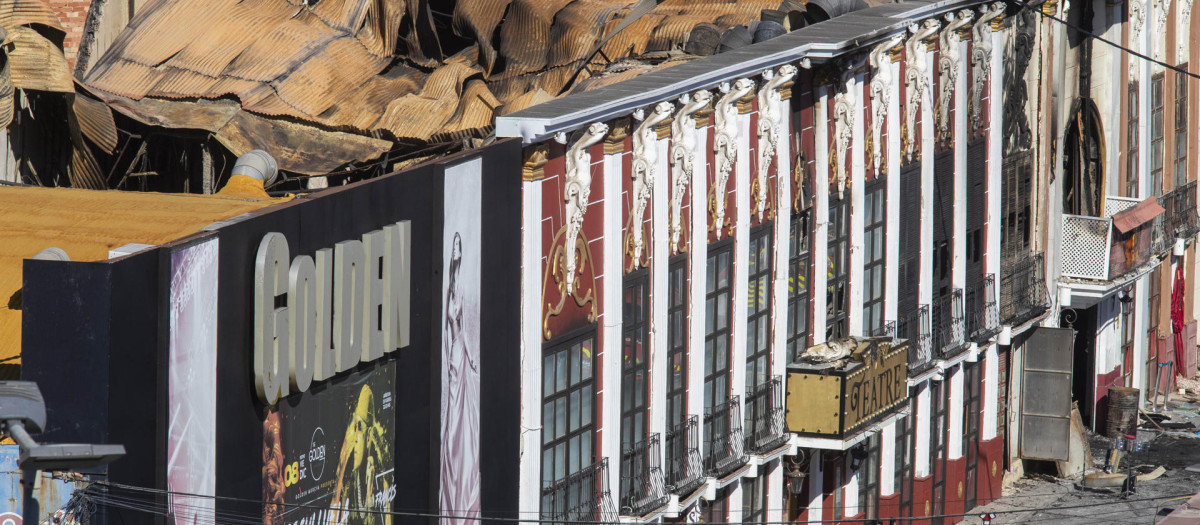 Vista aérea de las discotecas Golden, Teatre y La Fonda de Murcia, el lunes