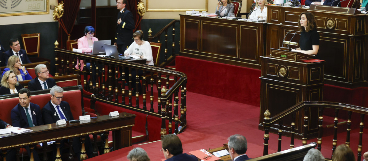 Isabel Díaz Ayuso, durante su intervención en el Senado