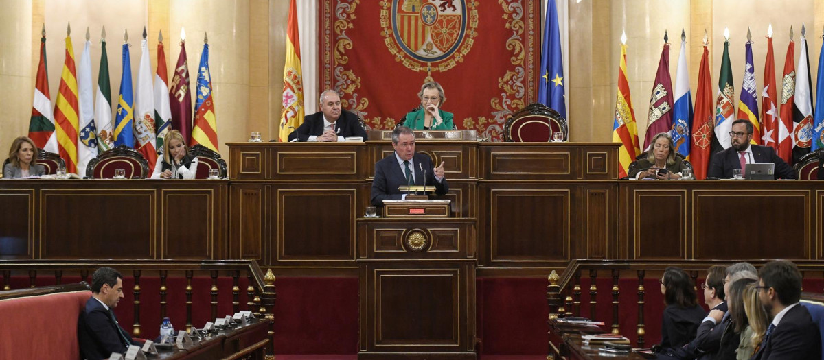 El secretario general del PSOE andaluz, Juan Espadas, durante su intervención ayer en el Senado