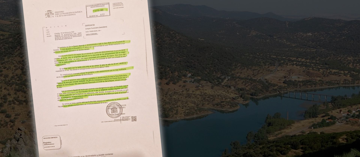 Escrito de la a Confederación Hidrográfica del Guadalquivir y el embalse de Puente Nuevo