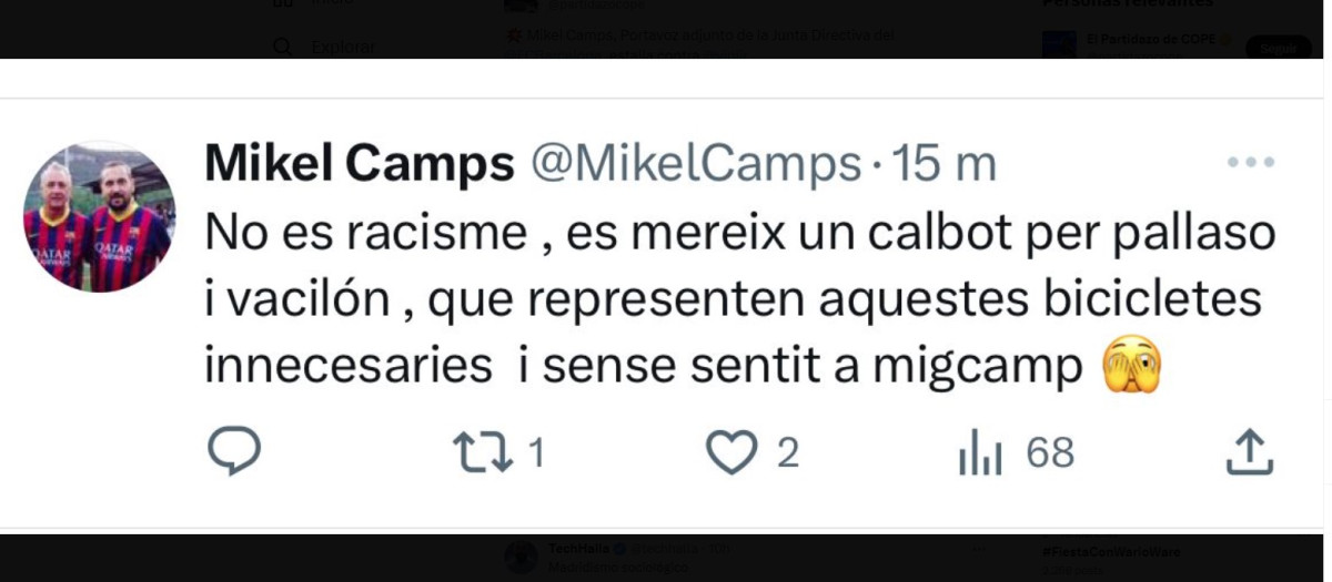 El tweet de Mikel Camps a Vinicius Jr.