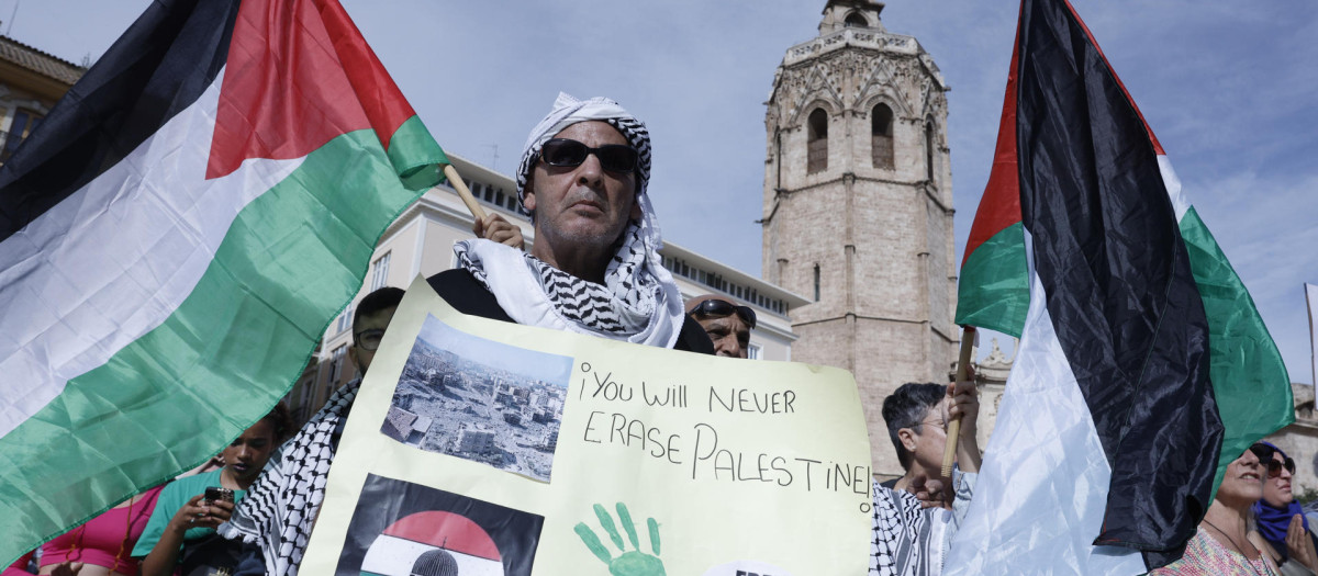 Un asistente a la manifestación a favor de Palestina celebrada en Valencia