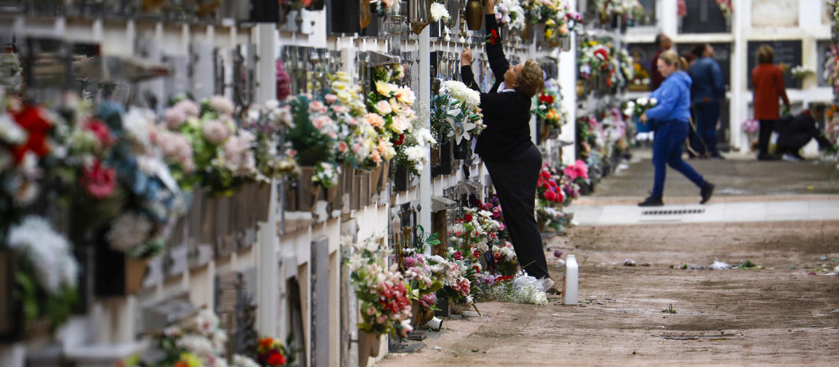 Nichos llenos de flores en el cementerio de San Rafael de Córdoba