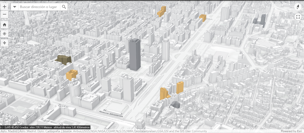 Vista del mapa 3D de Madrid