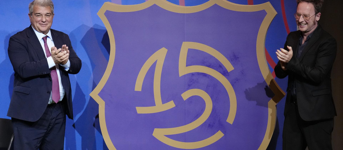 Joan Laporta y David Carabén en la ceremonia del 124 aniversario