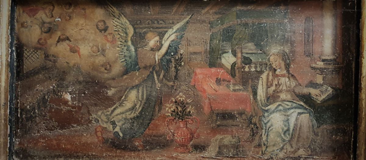 Anunciación. Primera mitad del siglo XVII. Retablo mayor de la iglesia de Nuestra Señora de La Asunción, en Villamelendro de Valdivia (Palencia)