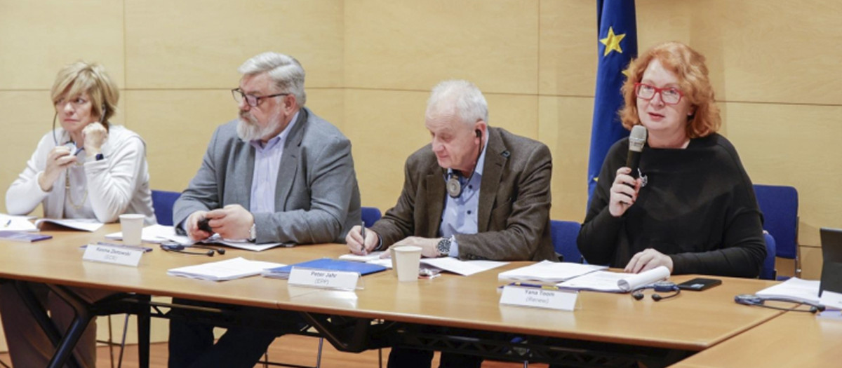 La liberal estonia Yana Toom (2d) durante una reunión de la delegación de eurodiputados de la Comisión de Peticiones