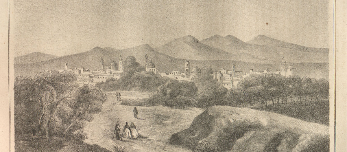 Vista de San Luis Potosí en una litografía de mediados del siglo xix