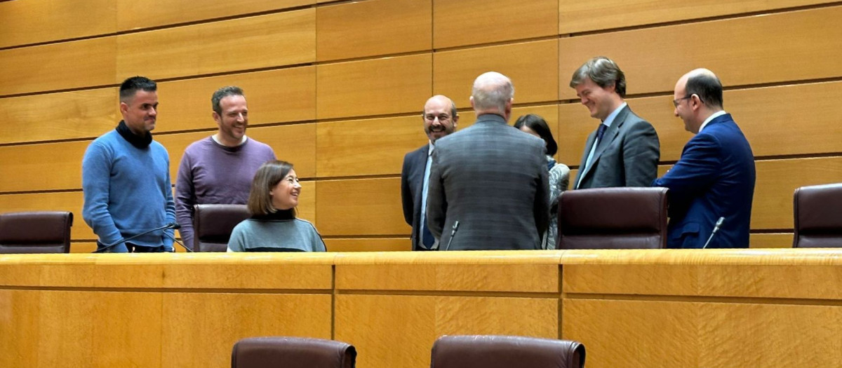 La presidenta del Congreso, Francina Armengol, agradece al presidente del Senado, Pedro Rollán, la cesión de la sala del Senado para la celebración de los plenos