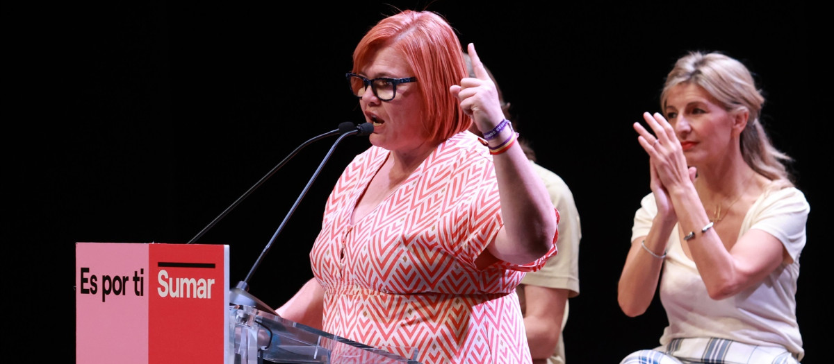 La candidata número 2 de Sevilla por Sumar, Engracia Rivera, interviene durante un acto público para las elecciones del 23J en el Cartuja Center City, a 9 de julio de 2023 en Sevilla, (Andalucía, España). La candidata de Sumar a la Presidencia el Gobierno, Yolanda Díaz, interviene en un acto público en la ciudad de Sevilla de cara a los comicios electorales del próximo 23 de julio.
Rocío Ruz / Europa Press
(Foto de ARCHIVO)
09/7/2023