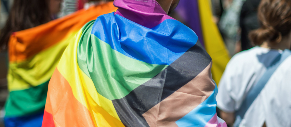 Hombre con bandera trans