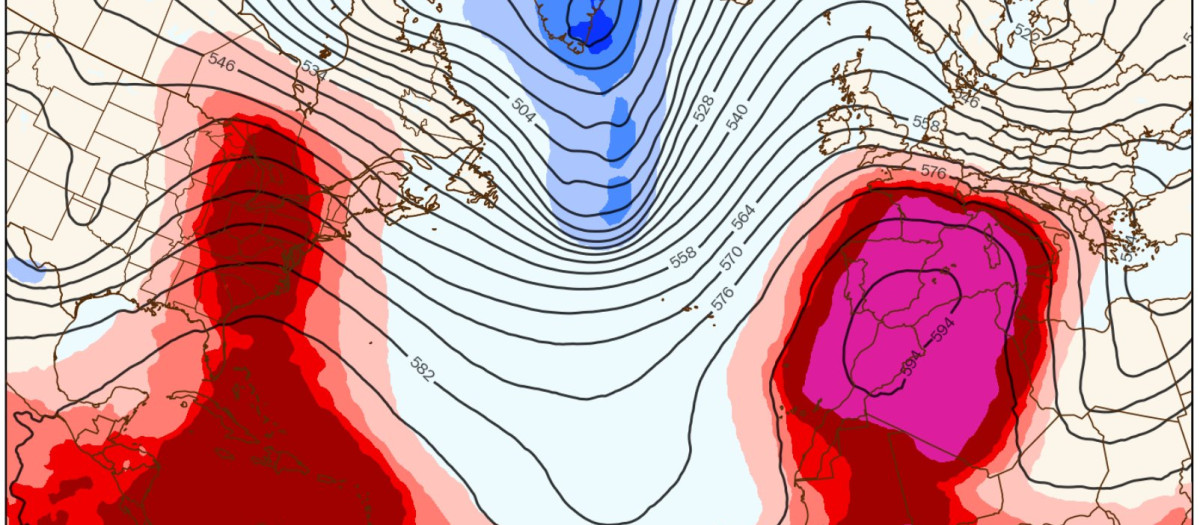 Dorsal anticiclónica de 594 dam de altura geopotencial en pleno mes de enero