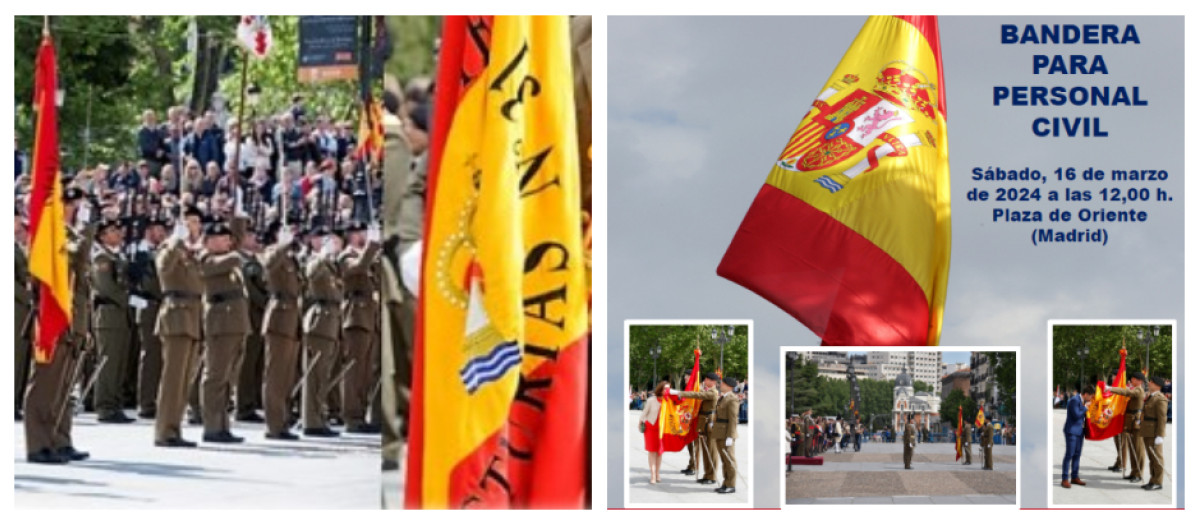 La Jura de Bandera para personal civil que tendrá lugar en la Plaza de Oriente de Madrid el próximo 16 de marzo de 2024.