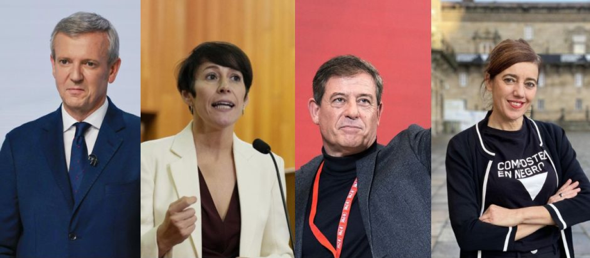 Alfonso Rueda (PP), Ana Pontón (BNG), José Ramón Gómez Besteiro (PSOE) y Marta Lois (Sumar)