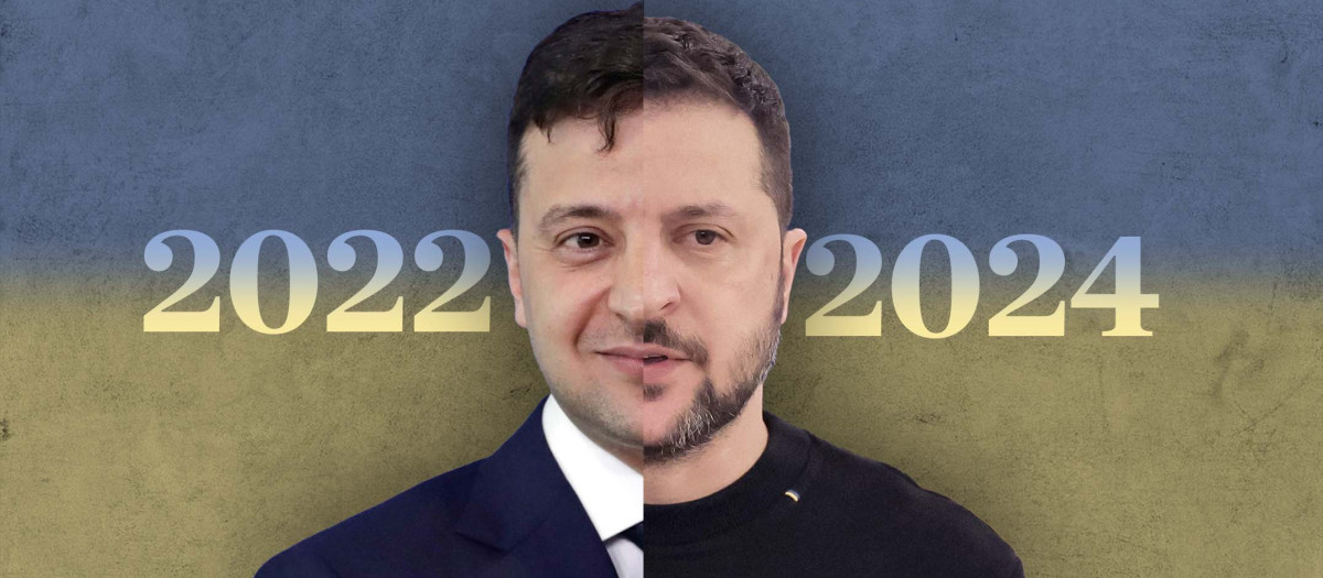 La evolución del presidente de Ucrania, Volodímir Zelenski, durante dos años de guerra