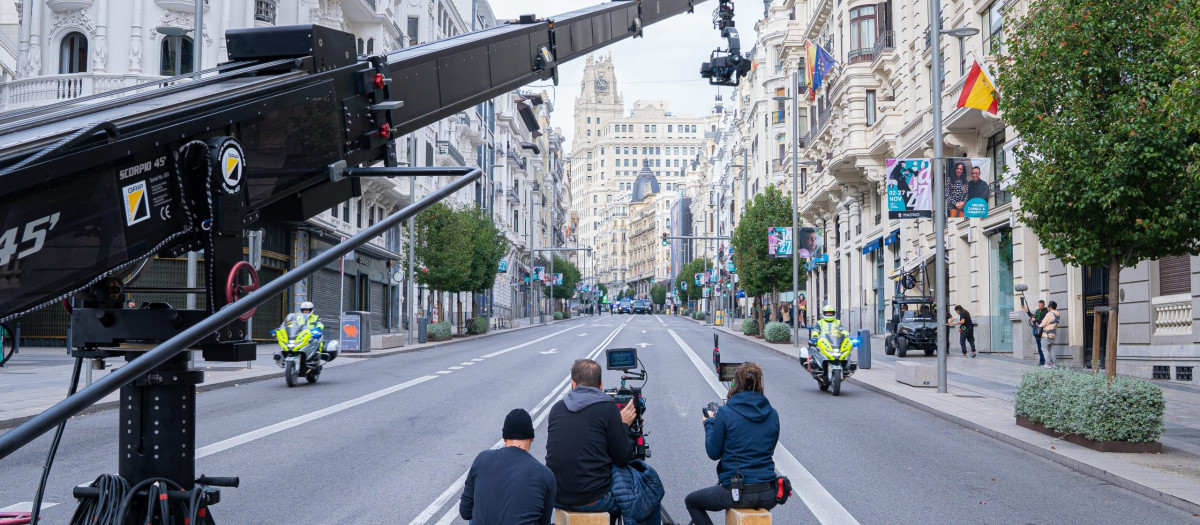 Rodaje en la Gran Vía de Madrid