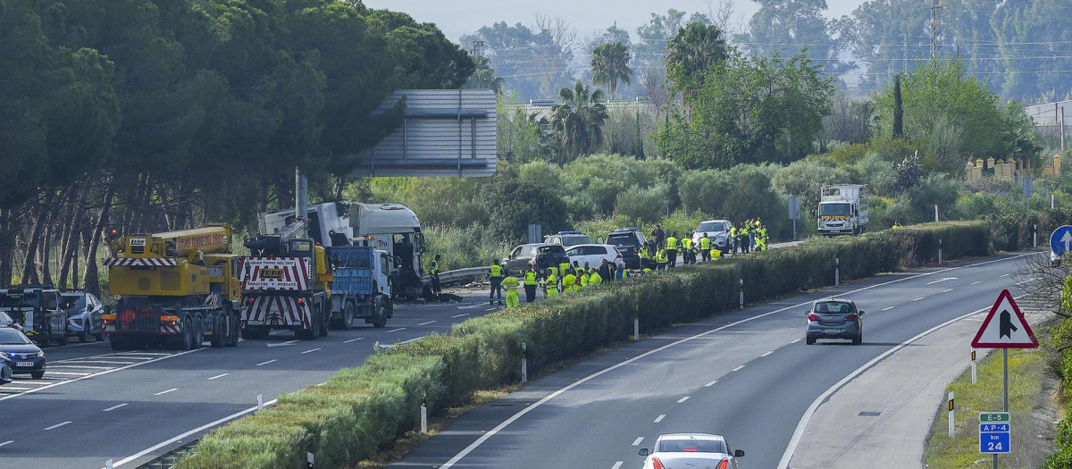 Lugar del tráfico suceso, en la AP-4 sentido Sevilla, a la altura de Los Palacios