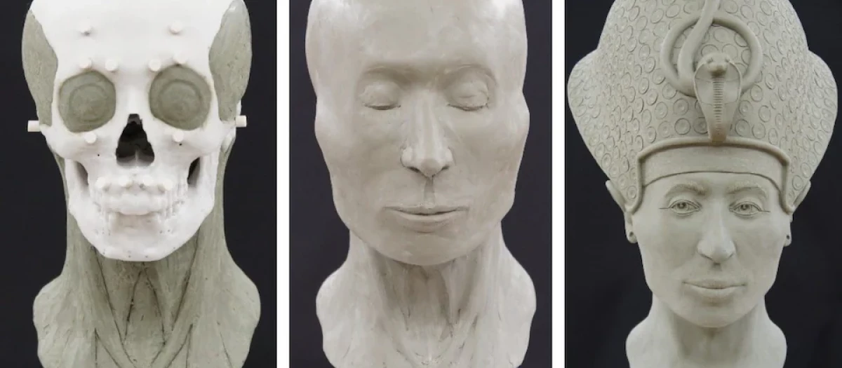 El busto de Tutankamón en diferentes fases de creación