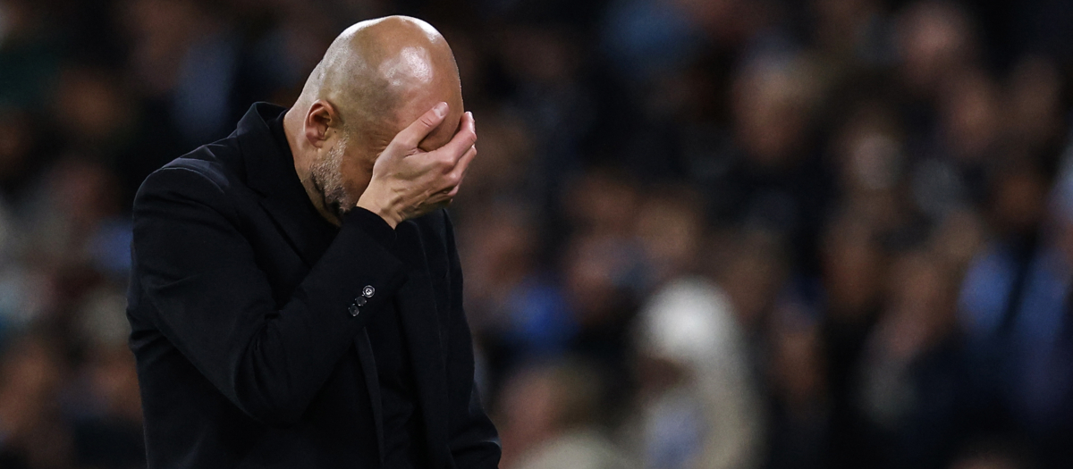 Pep Guardiola reacciona durante el partido de vuelta de cuartos de final de la Liga de Campeones