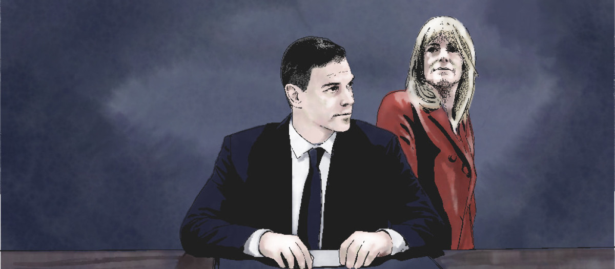 Pedro Sánchez y Begoña Gómez ilustración