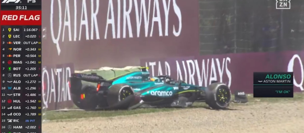 Fernando Alonso se chocó contra el muro de la curva 18 del circuito de Ímola