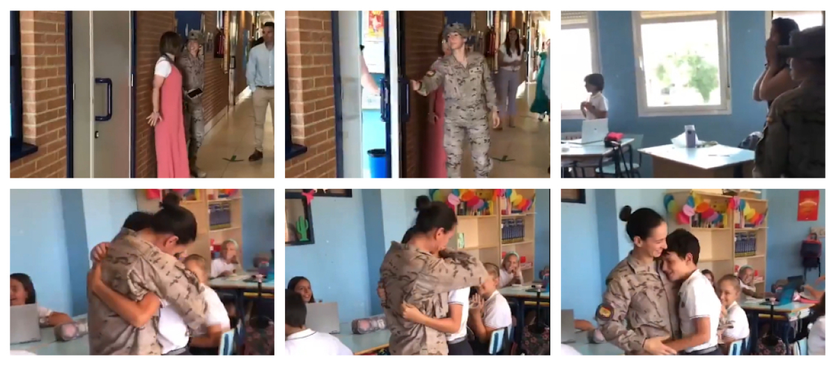 Secuencia del emocionante video del reencuentro de una militar con su hijo en el colegio