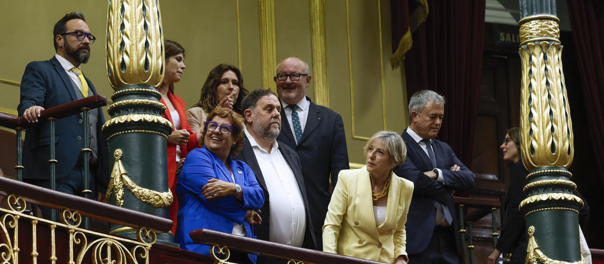 Oriol Junqueras en la tribuna de invitados