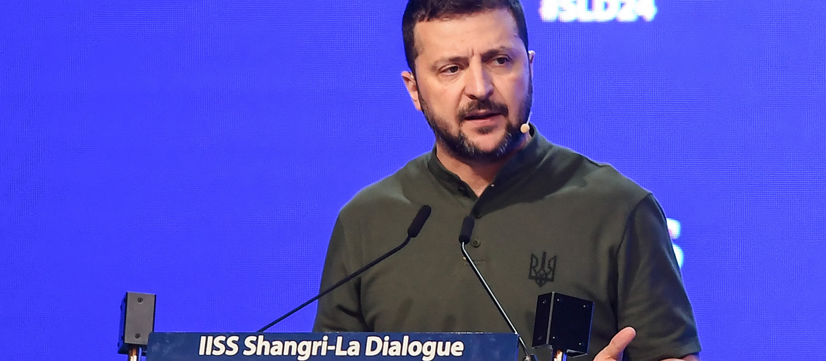 Volodimir Zelenski durante su discurso en en el foro de seguridad de Singapur