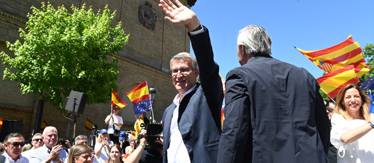 Alberto Núñez Feijóo, este domingo en un mitin en Zaragoza