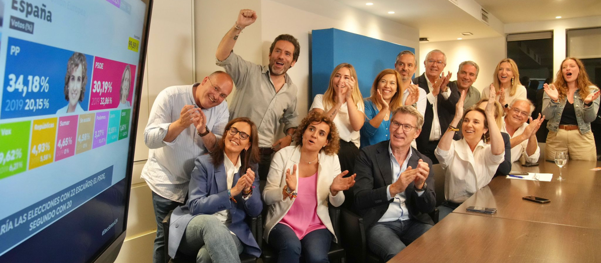 Dolors Montserrat celebra su victoria en la sede del PP de Génova