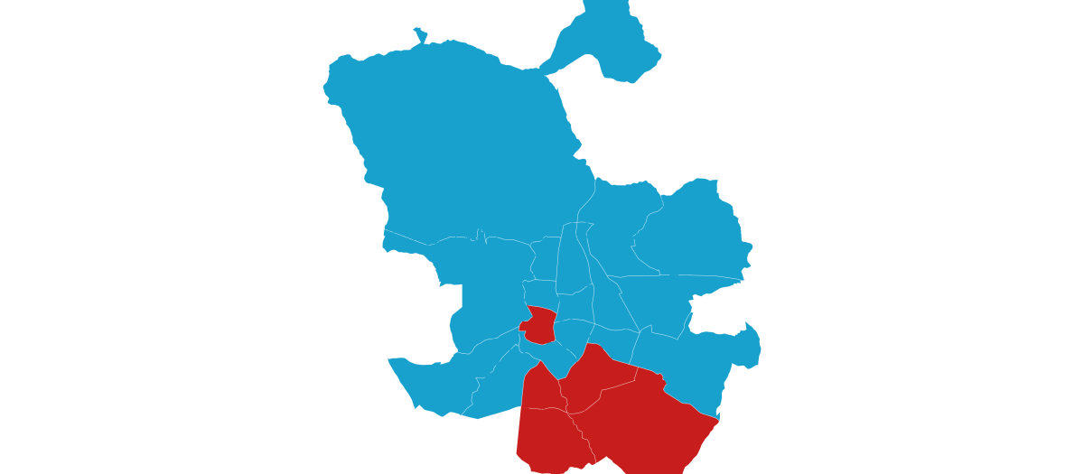 Mapa de los resultados de las elecciones europeas en Madrid