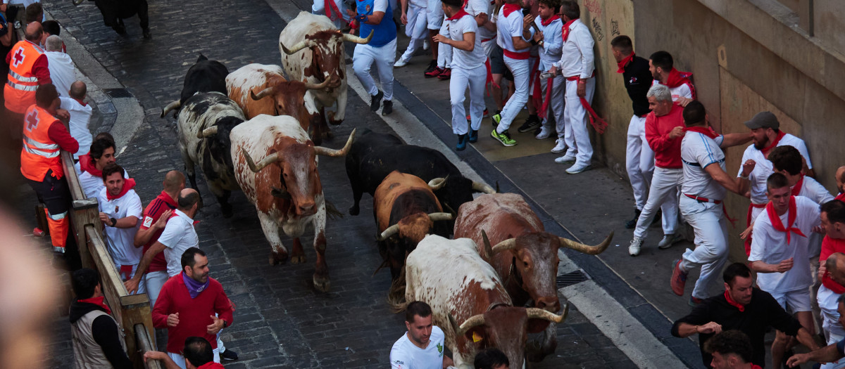 Segundo encierro de los Sanfermines en el Día de San Fermín