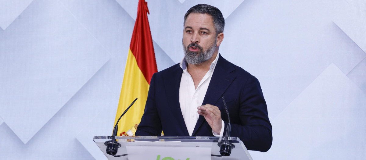 Abascal ofrece una rueda de prensa en la sede nacional de Vox