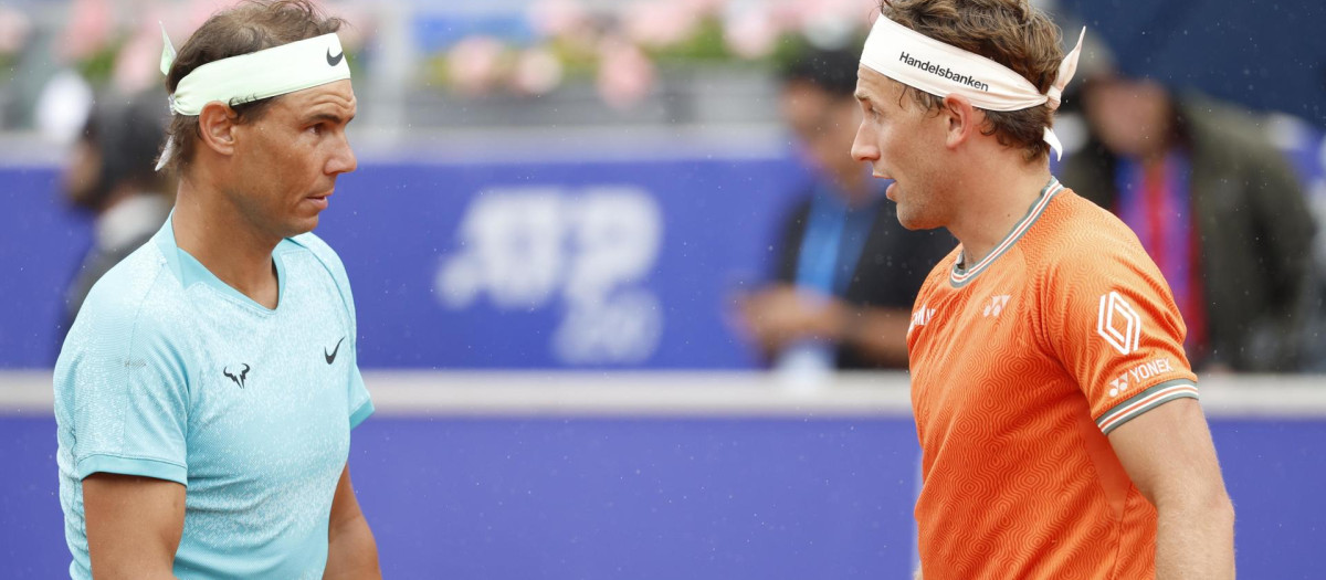 Rafa Nadal y Casper Ruud en el primer partido del ATP de Baastad