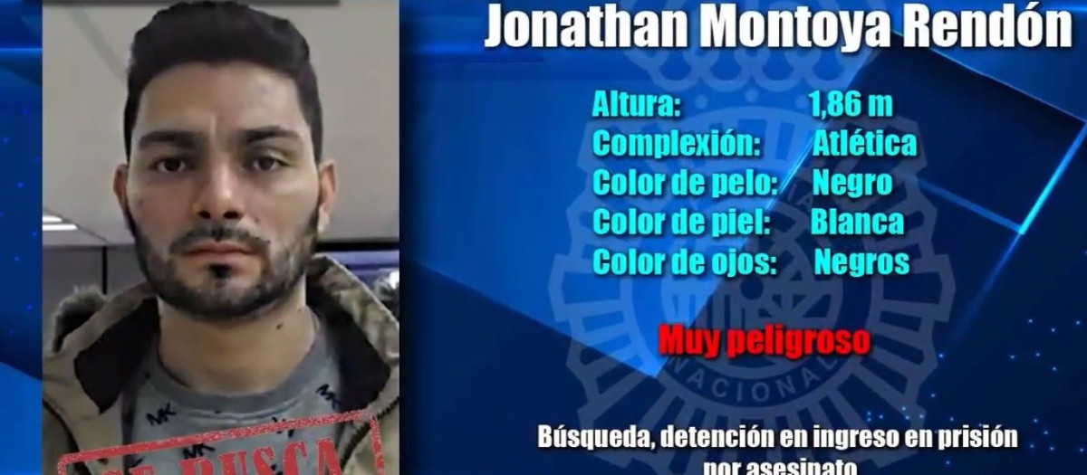 El fugitivo Jonathan Montoya en el cartel de búsqueda de la policía