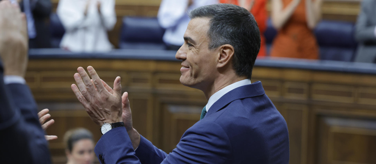 El presidente del Gobierno, Pedro Sánchez, tras su comparecencia en el Congreso