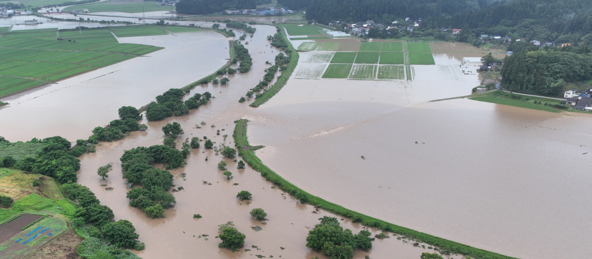 Vista aérea de las inundaciones en Japón