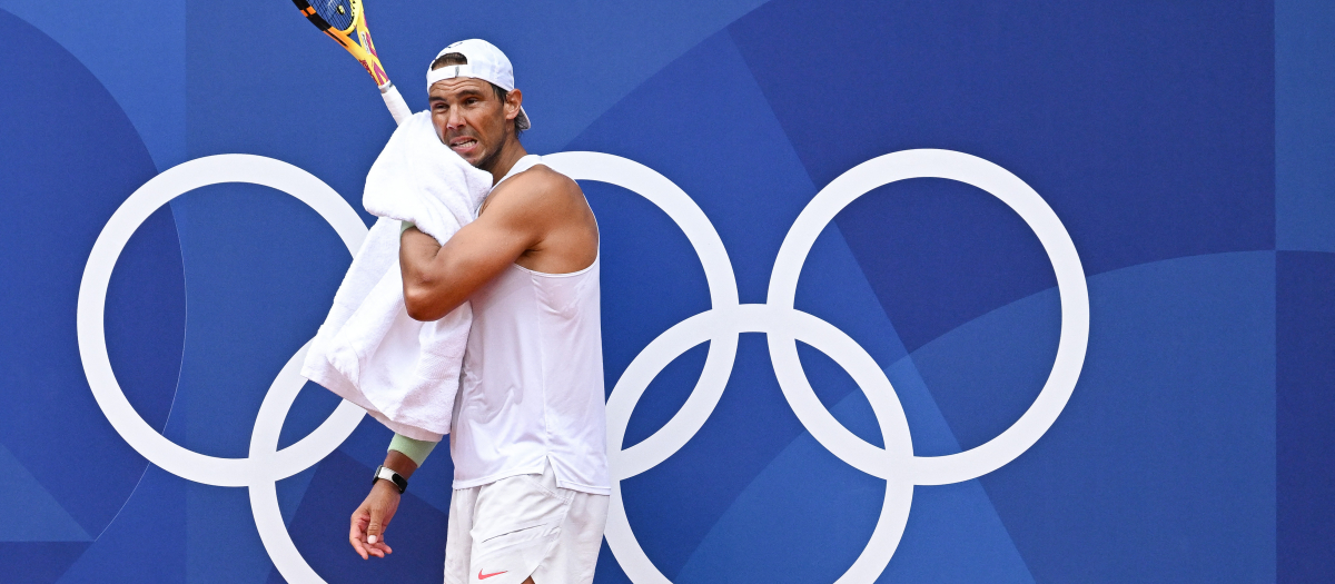 Rafa Nadal en un entrenamiento previos a los Juegos Olímpicos