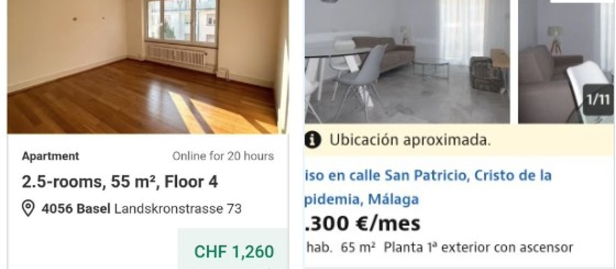 Precios de viviendas en alquiler en Málaga y en Basilea (Suiza)