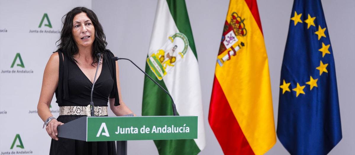 La consejera de Integración Social, Juventud e Igualdad de oportunidades de la Junta de Andalucía, Loles López, comparece ante los medios de comunicación para informar sobre la situación de los menores migrantes en Andalucía, a 9 de julio de 2024 en Sevilla (Andalucía, España). La consejera de Inclusión Social, Juventud, Familias e Igualdad, Loles López, ha comparecido ante los medios de comunicación para informar sobre la situación de los menores migrantes en Andalucía ante la Conferencia Sectorial de Infancia y Adolescencia convocada por el Ministerio de Juventud e Infancia.
Joaquin Corchero / Europa Press
09/7/2024