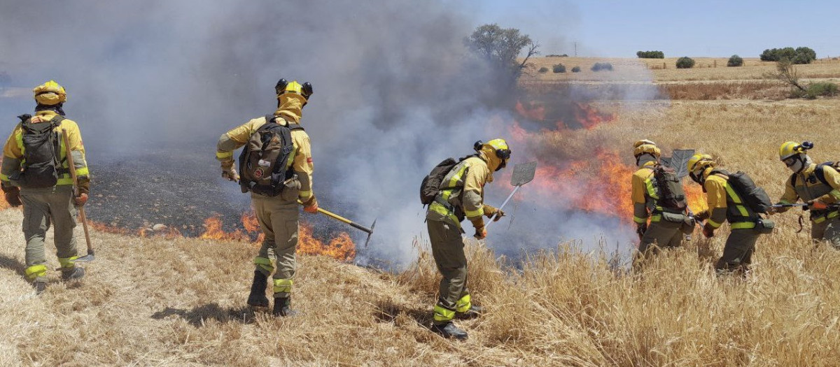 Bomberos en el incendio de Loeches