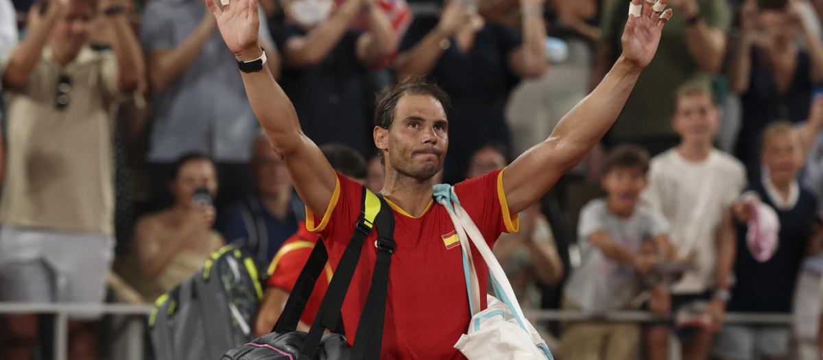 El español Rafa Nadal tras perder ante los estadounidenses Austin Krajicek y Rajee Ram