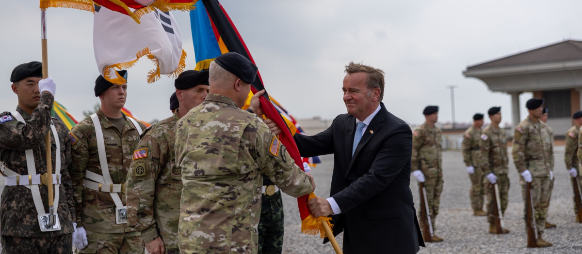 El ministro de Defensa de Alemania Boris Pistorius participa en la ceremonia de ingreso de las fuerzas alemanas al Comando de la ONU en Corea del Sur