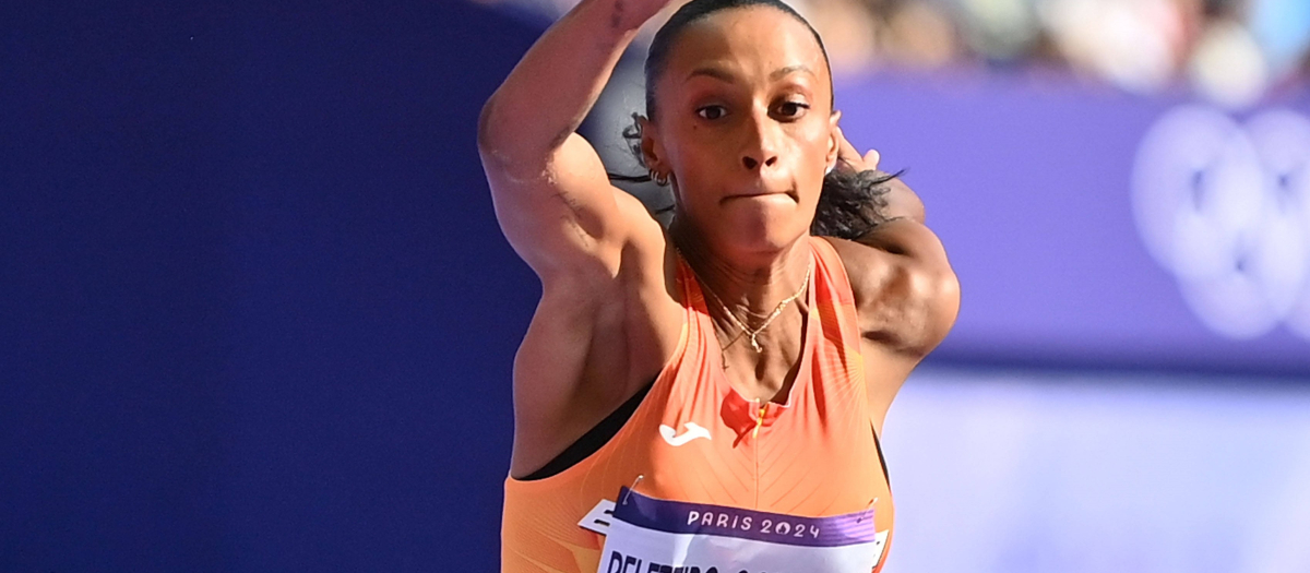 Ana Peleteiro Compaore of Spain competes during the women's triple jump qualification of Athletics at the Paris 2024 Olympic Games in Paris, France, Aug. 2, 2024. (Xinhua/Song Yanhua) (Xinhua/Song Yanhua) - Song Yanhua -//CHINENOUVELLE_chinenouvelle201213/Credit:CHINE NOUVELLE/SIPA/2408022052 *** Local Caption *** .