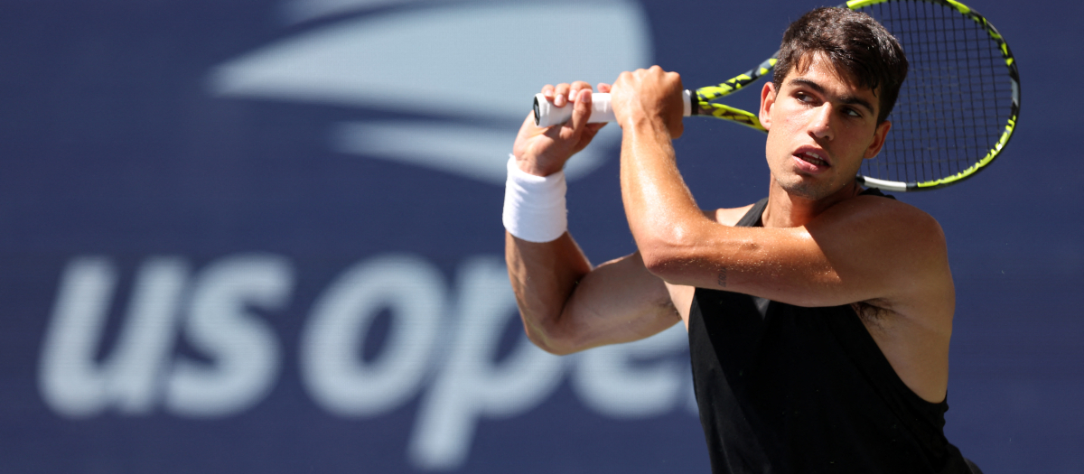 Carlos Alcaraz en un entrenamiento previo al US Open