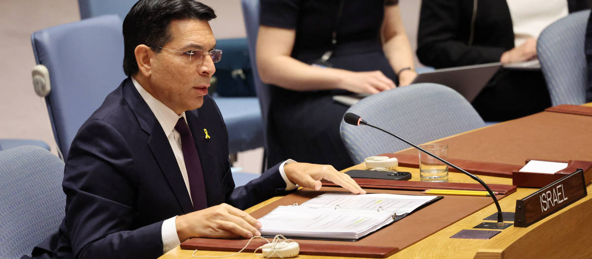 Danny Danon, como Representante Permanente de Israel ante Naciones Uniddas, durante la última reunión de la ONU