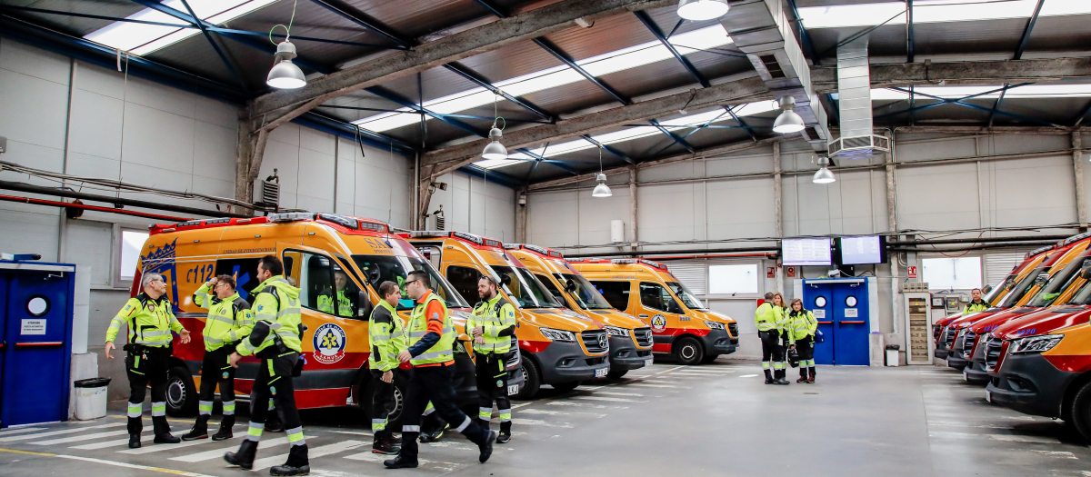 Ambulancias en la Base 0 de SAMUR - Protección Civil, en Casa de Campo