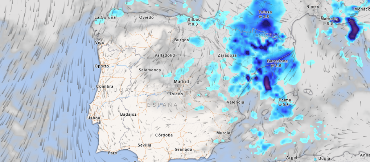 Mapa de nubes, precipitaciones y nieve